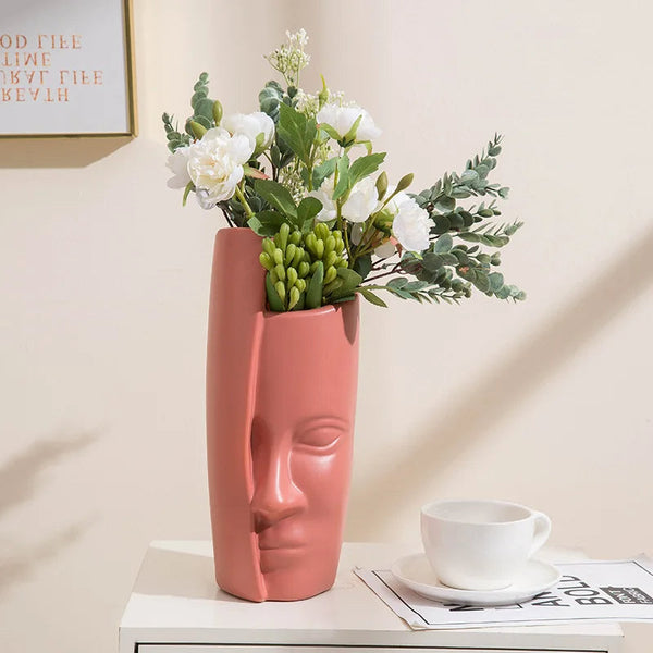 Flower Vase Pink Large Half Face Nordic Plastic Pot Table Decor Garden Vases