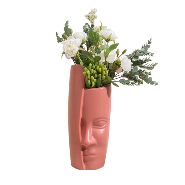Flower Vase Pink Large Half Face Nordic Plastic Pot Table Decor Garden Vases