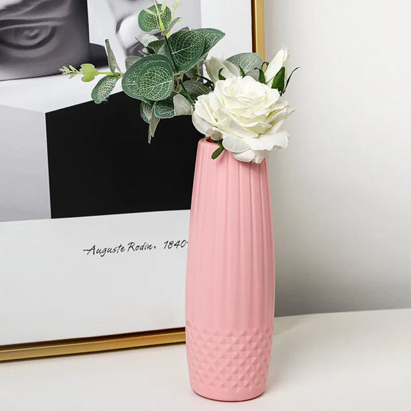 Flower Vase Pink Small Diamond Pattern Table Decor For Garden Vases