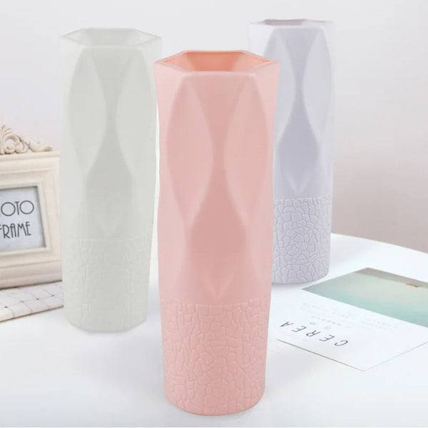 Flower Vase Pink Small Nordic Rock Diamond Pattern Pot Decor Vases