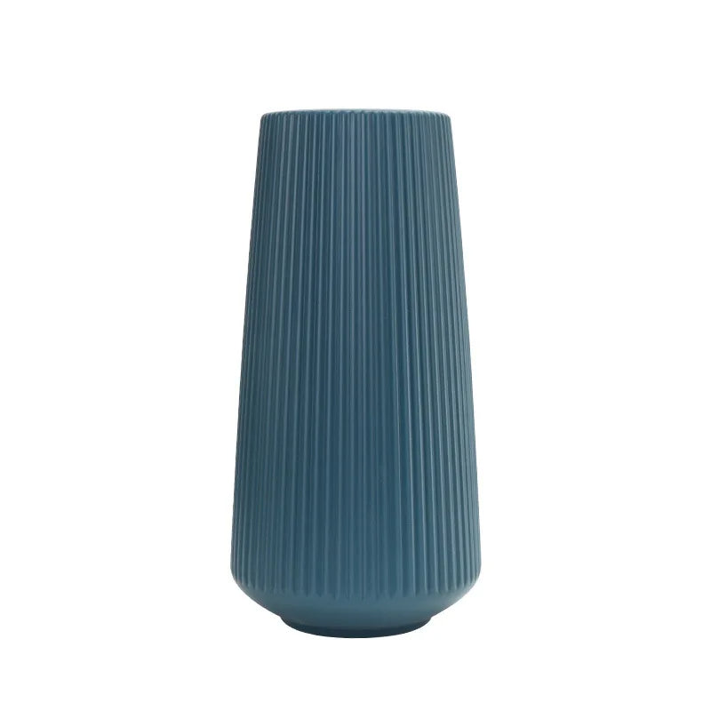 Flower Vase Blue Large Ribbed Nordic Style Pot Decor Living Room Vases