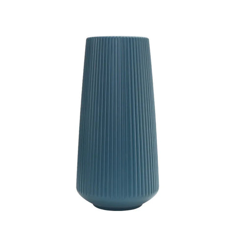 Flower Vase Blue Large Ribbed Nordic Style Pot Decor Living Room Vases