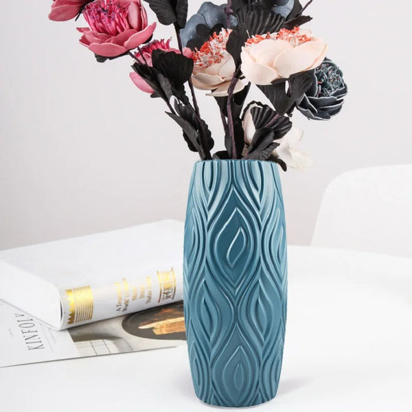 Flower Vase Navy Blue Medium Curve Lines Style Nordic Pot Decor Vases