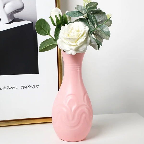 Flower Vase Pink Small Wave Lines Pattern Nordic Pot Decor Vases
