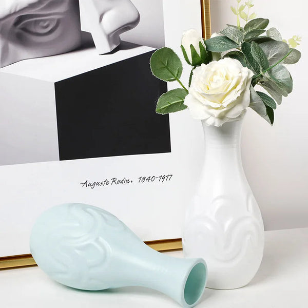 Flower Vase Light Green Small Wave Lines Pattern Nordic Pot Decor Vases