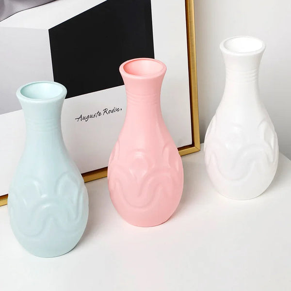 Flower Vase Pink Small Wave Lines Pattern Nordic Pot Decor Vases