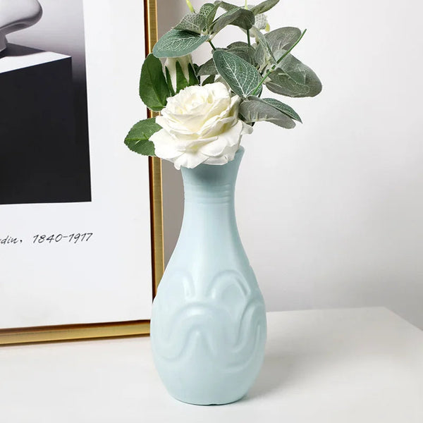 Flower Vase Light Green Small Wave Lines Pattern Nordic Pot Decor Vases
