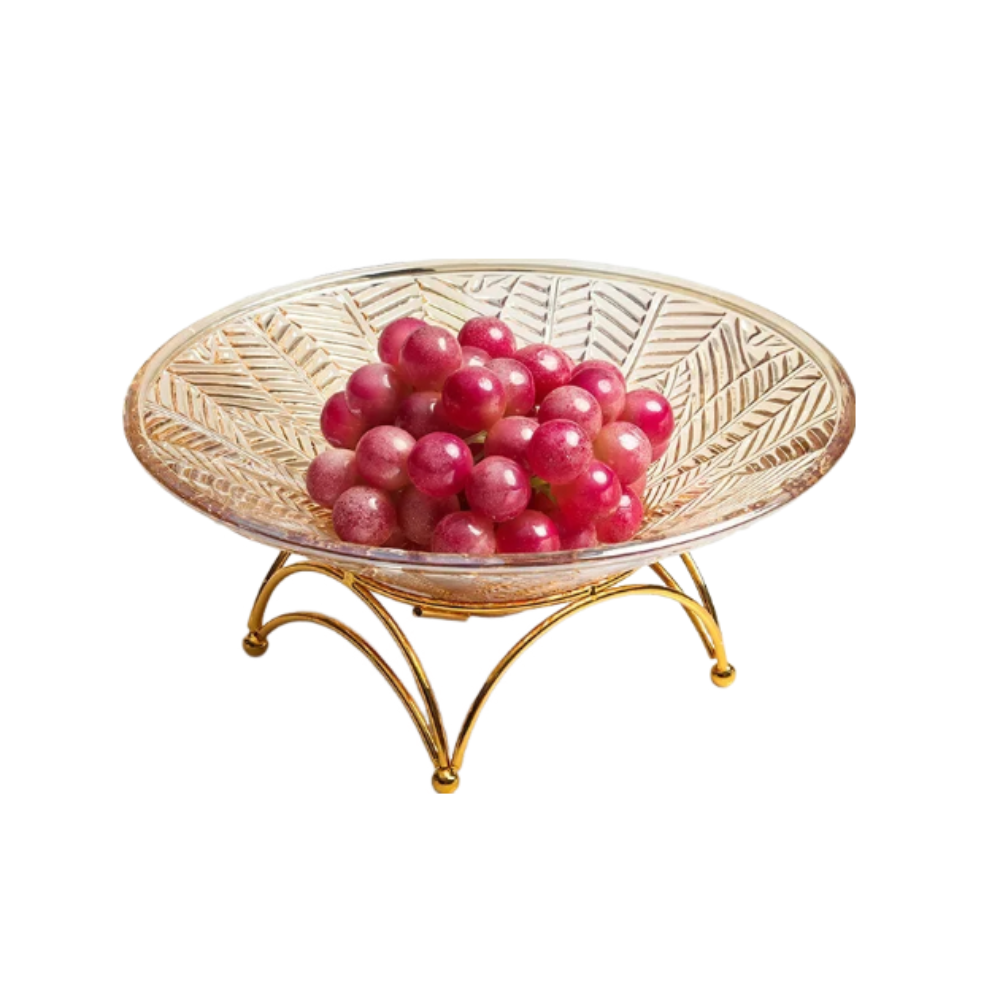 Food Plate With Tray Amber Leaf Veins Glass Nordic Style Fruit For Kitchen Dining Trays