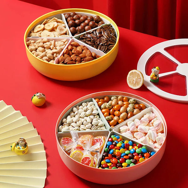 Food Container Red Round Grid Flower Shape Fruit Plate For Kitchen Dining Use Plates