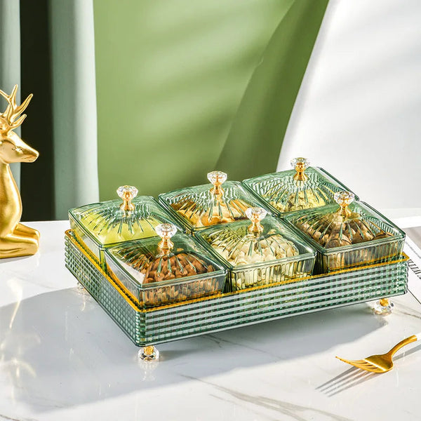 Food Container With Tray Green Fruit Plate 6 Grids Nordic Plastic Style Trays