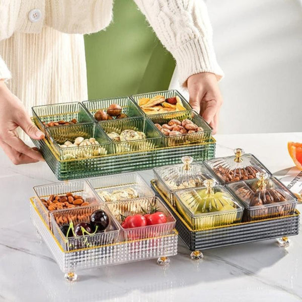 Food Container With Tray White Fruit Plate 6 Grids Nordic Plastic Style Dinnerware Serveware Trays