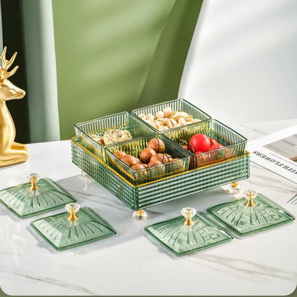 Food Container With Tray Green Fruit Plate 6 Grids Nordic Plastic Style Trays