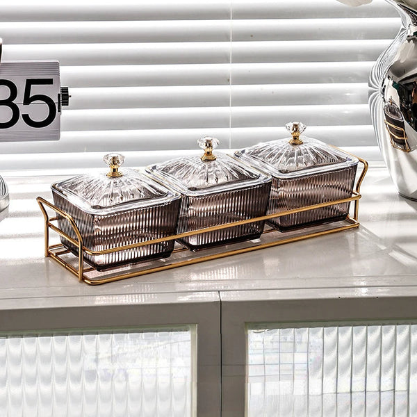 Food Container With Tray Gray Square 3 Grid Nordic Plastic Storage For Kitchen Dining Trays