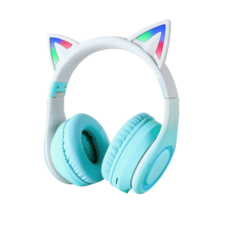 Headphone Green Cat Ear Bluetooth Noise Reduction Foldable Headset For Mobile Accessories Headsets