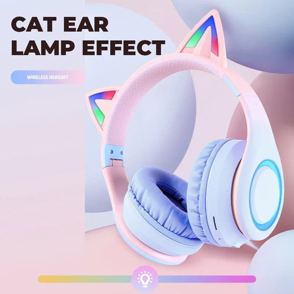 Headphone Green Cat Ear Bluetooth Noise Reduction Foldable Headset For Mobile Accessories Headsets