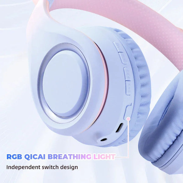 Pink Cat Ear Bluetooth Noise Reduction Foldable Headset For Mobile Accessories Headsets