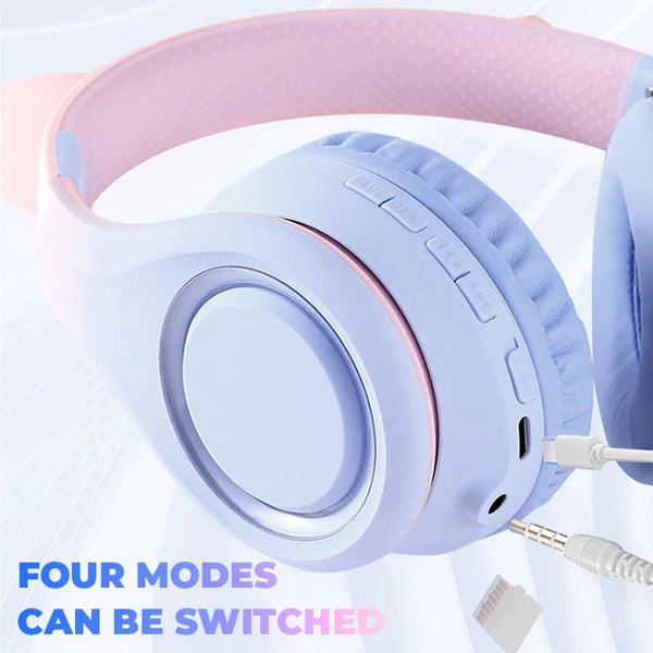 Headphone Green Cat Ear Bluetooth Noise Reduction Foldable Headset For Mobile Accessories Headsets