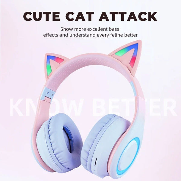 Headphone Green Cat Ear Bluetooth Noise Reduction Foldable Headset For Mobile Accessories Headsets