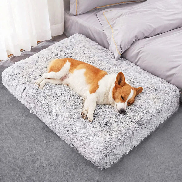 Pet Bed White Removable Calming Soft Plush Cushion Mat Pet Beds