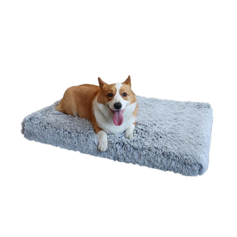 Pet Bed Gray White Removable Calming Soft Plush Cushion Mat Pet Beds