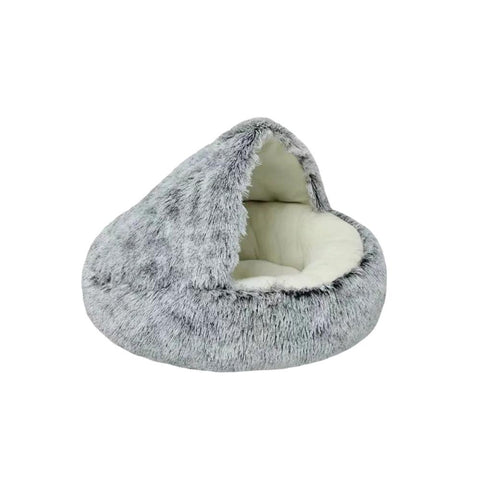 Pet Bed Grey Winter Long Plush Cushion Round Nest Kennel Pet Beds