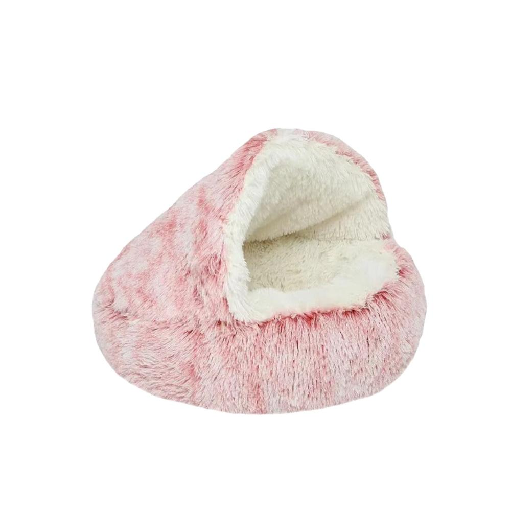 Pet Bed Pink 2In1 Warm Winter Long Plush Cushion Round Nest Kennel Pet Beds