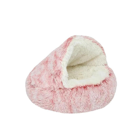 Pet Bed Pink 2In1 Warm Winter Long Plush Cushion Round Nest Kennel Pet Beds