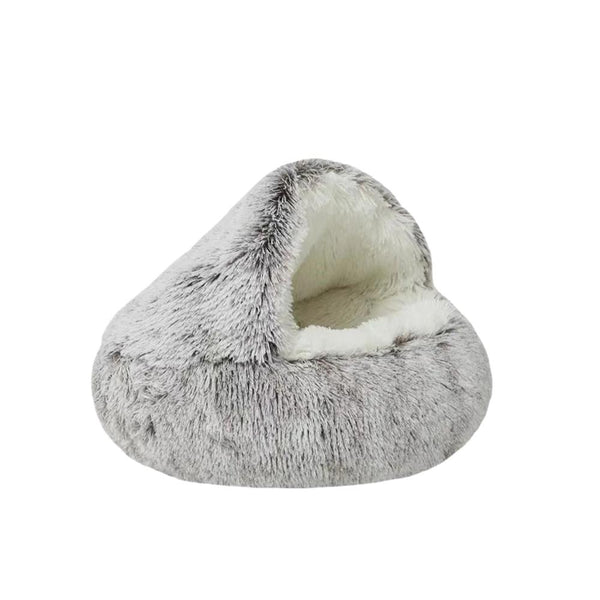 Pet Bed Brown 2In1 Warm Winter Long Plush Cushion Round Nest Kennel Pet Beds