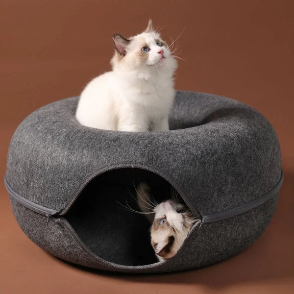 Pet Bed Dark Grey Cat Tunnel Dual Use Indoor Kitten Toys Pet Beds