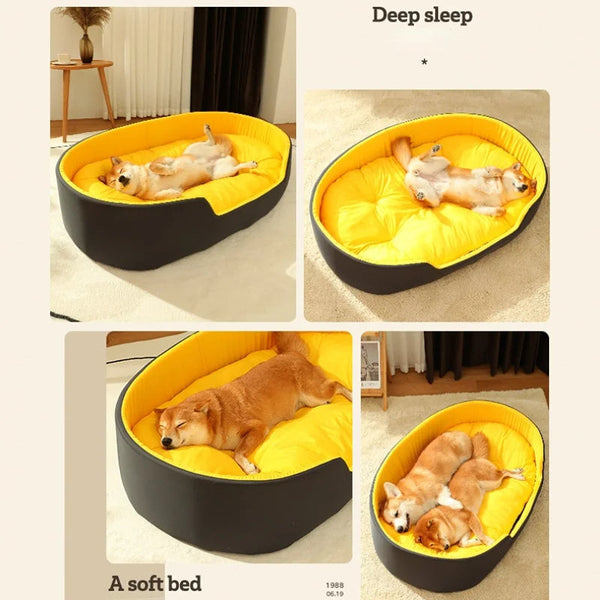 Pet Bed Black Yellow Double Sided Dog Mat Kennel Soft Fleece Sofa Pet Beds