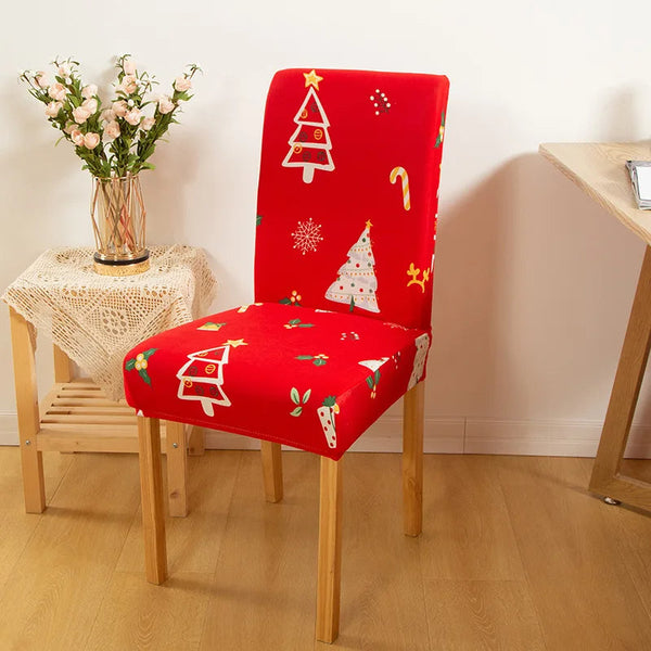 Chair Cover Red Christmas Tree Print Elastic Slipcover Dining Decor Furniture Slipcovers