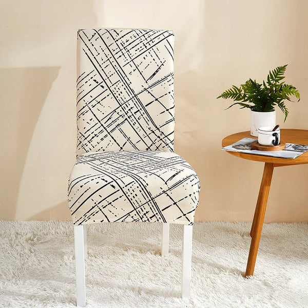 Chair Cover Beige With Black Sketch Elastic Slipcover Dining Decor Furniture Slipcovers