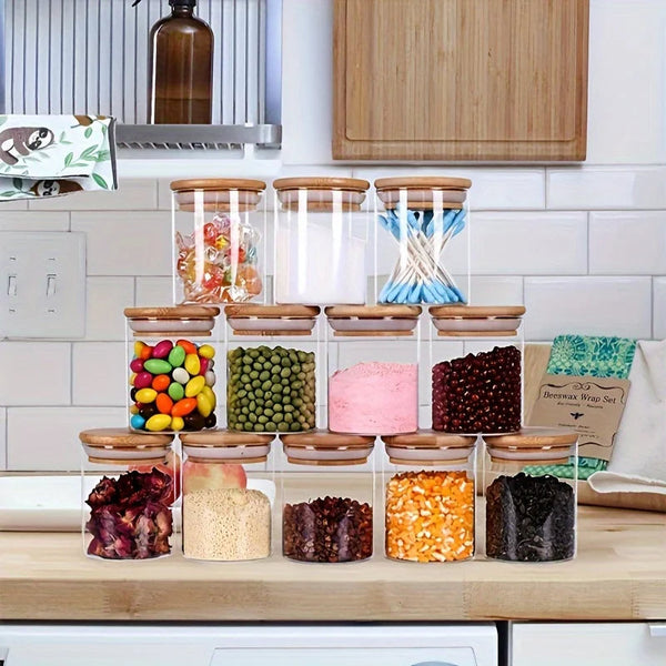 Condiments Container Set 12Pcs Glass Jar Storage With Airtight Lids Canisters & Jars