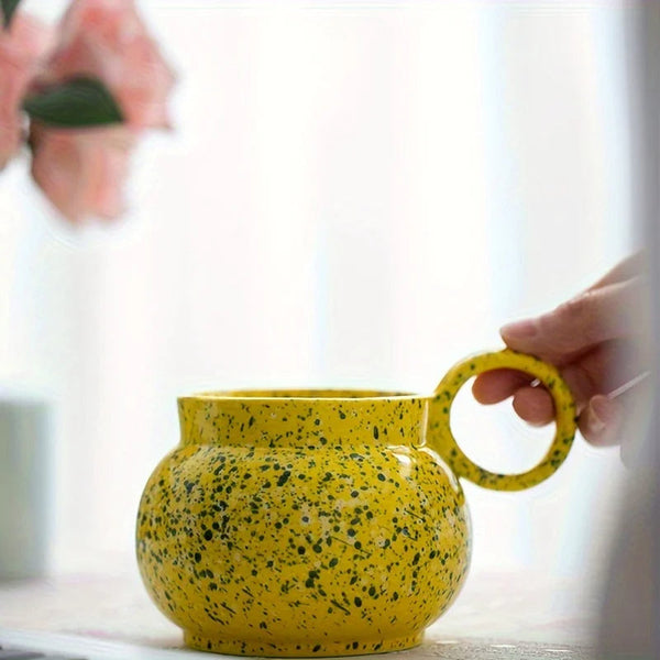 Ceramic Coffee Mug Yellow With Handle Ink Design Drinkware For Kitchen Office Mugs