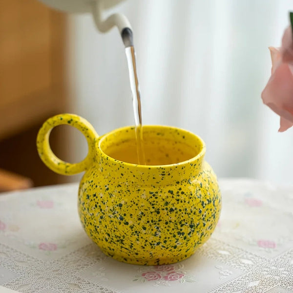 Ceramic Coffee Mug Yellow With Handle Ink Design Drinkware For Kitchen Office Mugs