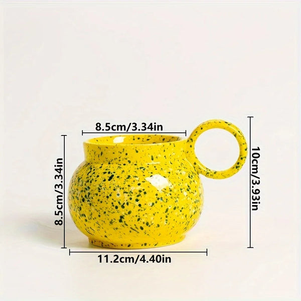 Ceramic Coffee Mug Yellow With Handle Ink Design Drinkware For Kitchen Office Mugs