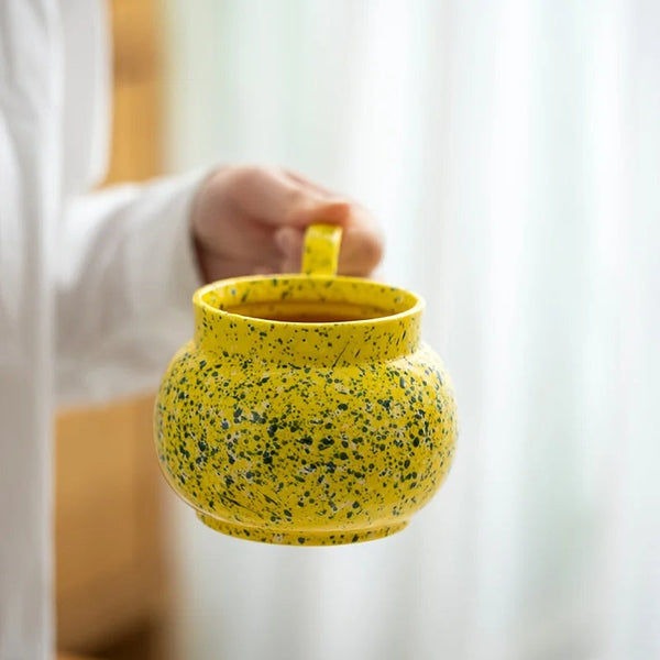 Ceramic Coffee Mug Yellow With Handle Ink Design Drinkware For Kitchen Office Mugs