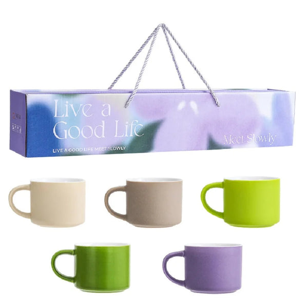 Ceramic Coffee Mug Multicolor Set Of Five Round Non Slip Drinkware Mugs