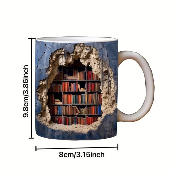 Ceramic Coffee Mug Blue 3D Bookshelf Print Durable Drinkware For Office Kitchen Mugs