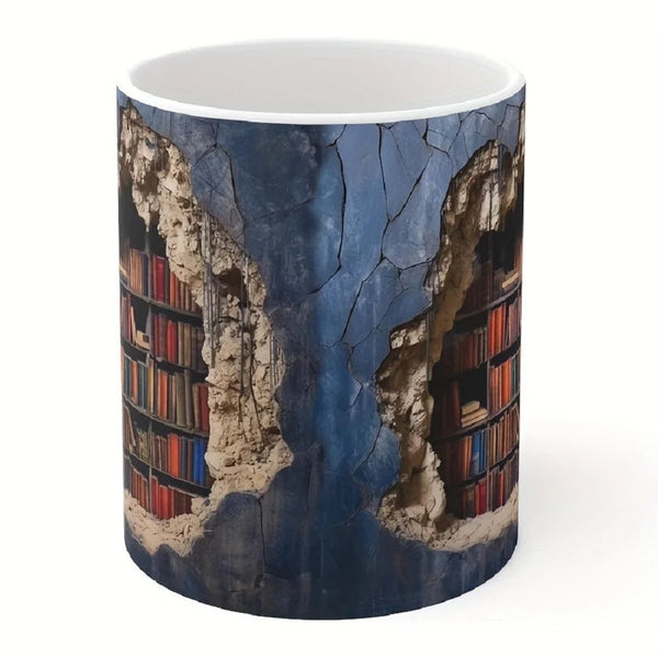 Ceramic Coffee Mug Blue 3D Bookshelf Print Durable Drinkware For Office Kitchen Mugs