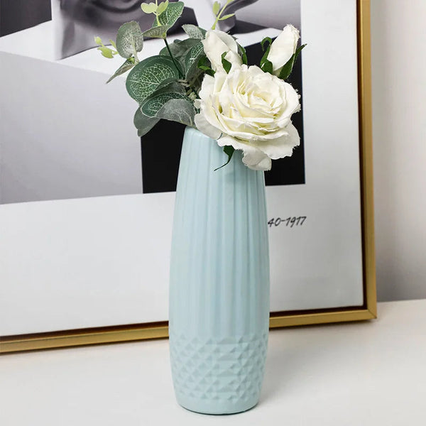 Flower Vase Light Green Small Diamond Pattern Table Decor Garden Vases