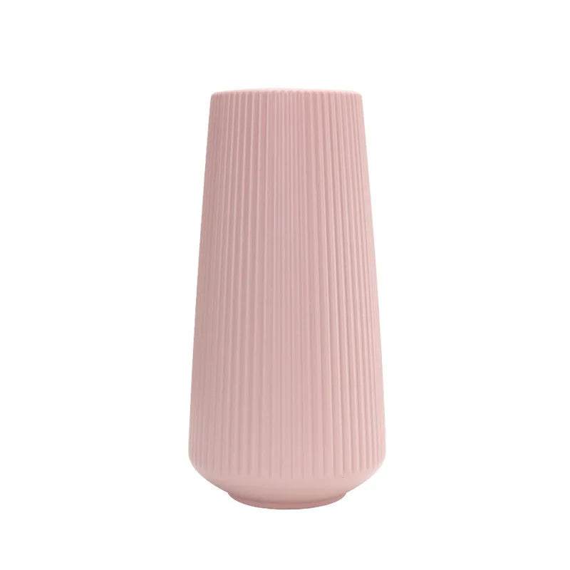 Flower Vase Pink Large Ribbed Nordic Style Pot For Garden Decor Vases
