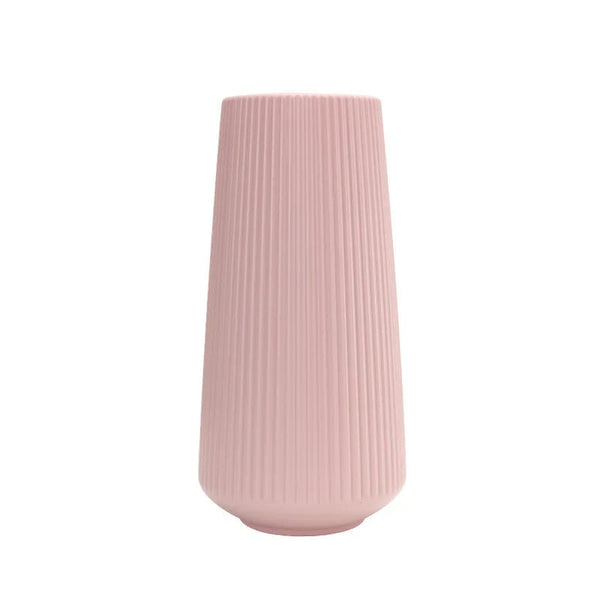 Flower Vase Pink Large Ribbed Nordic Style Pot For Garden Decor Vases