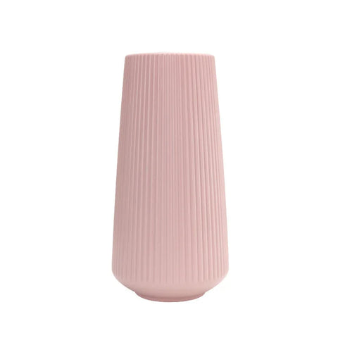 Flower Vase Pink Large Ribbed Nordic Style Pot For Garden Decor Vases