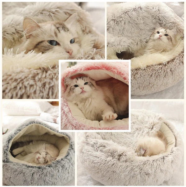 Pet Bed Brown Winter Long Plush Cushion Round Nest Kennel Pet Beds