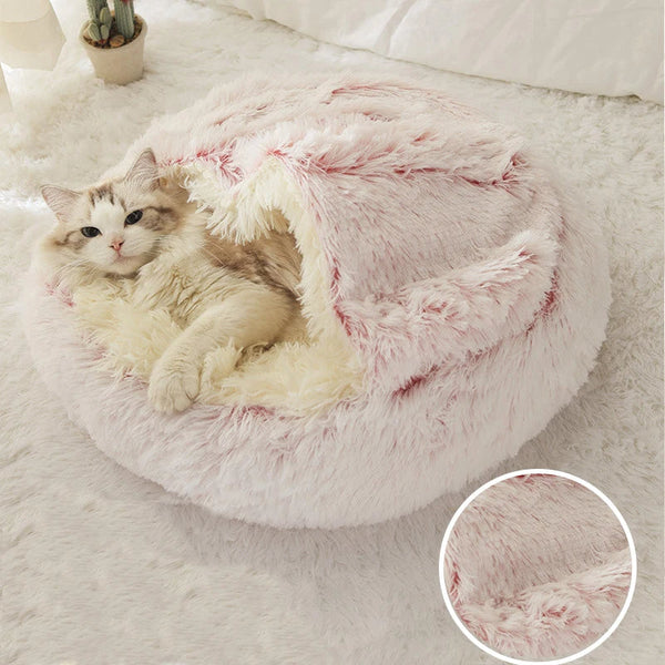 Pet Bed Brown Winter Long Plush Cushion Round Nest Kennel Pet Beds