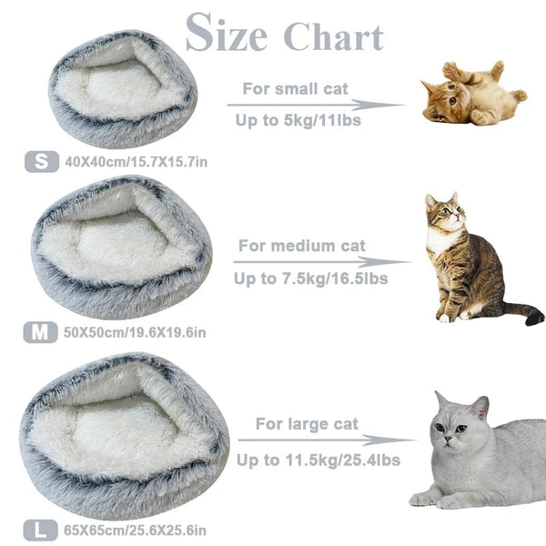 Pet Bed Grey 2In1 Warm Winter Long Plush Cushion Round Nest Kennel Pet Beds