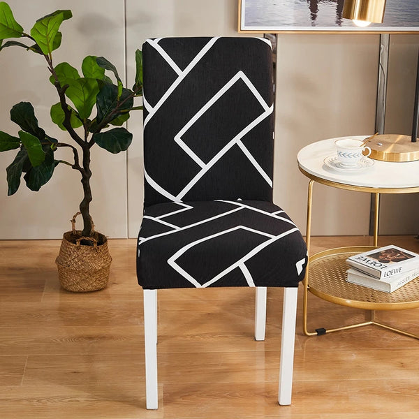 Chair Cover Black Square Lattice Design Elastic Slipcover For Dining Decor Slipcovers