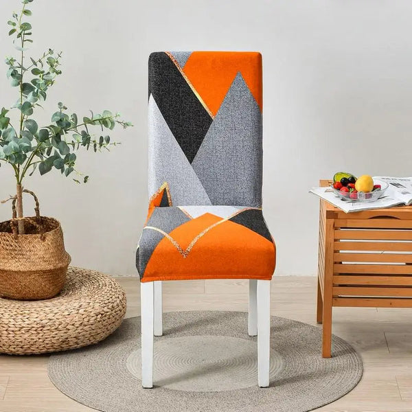 Chair Cover Orange Gray Geometric Design Elastic Slipcover For Dining Decor Slipcovers