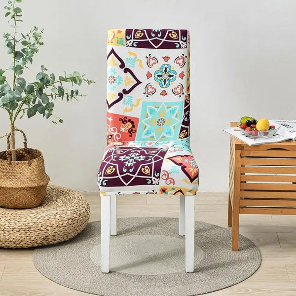 Chair Cover White Floral Print Elastic Slipcover For Dining Decor Garden Slipcovers